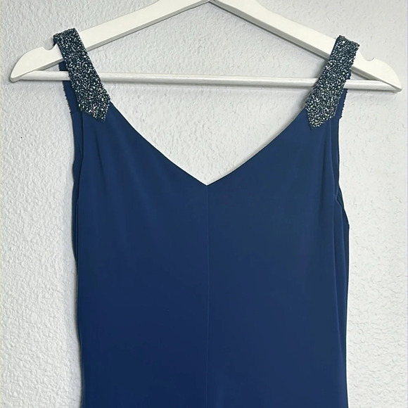 Lauren Ralph Lauren Evening Dress Navy Blue Side Ruched Midi Womens Size 2 - Picture 6 of 13